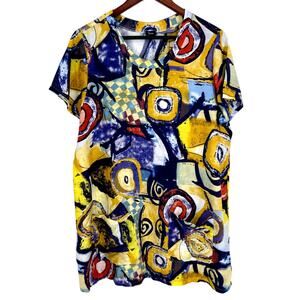 Shana Sz XL Wearable Art to Wear Colorful Abstract Artsy Blouse Shirt Top